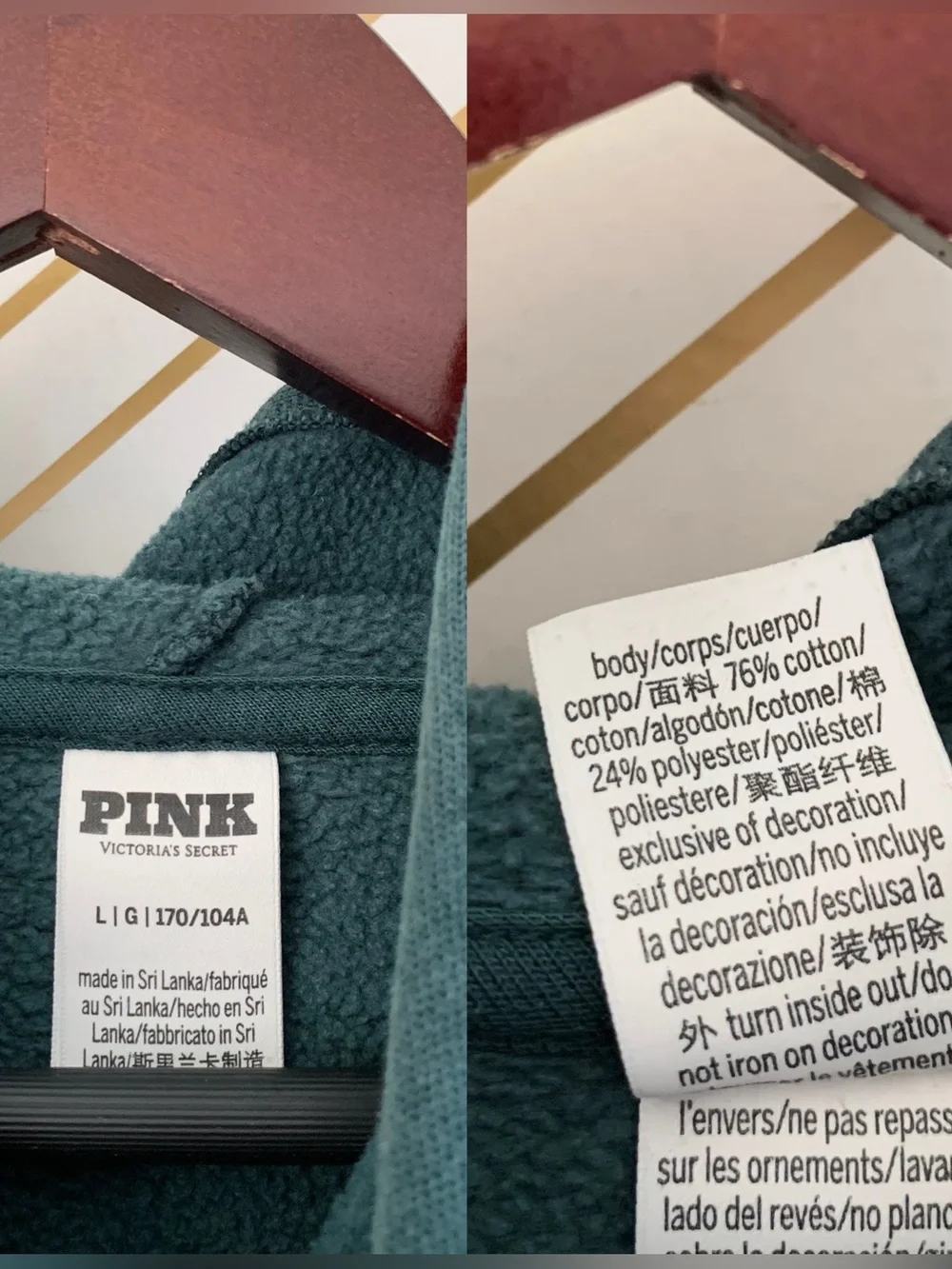 PINK Victoria's Secret Logo back hoodie hood cotton blend pullover L preppy